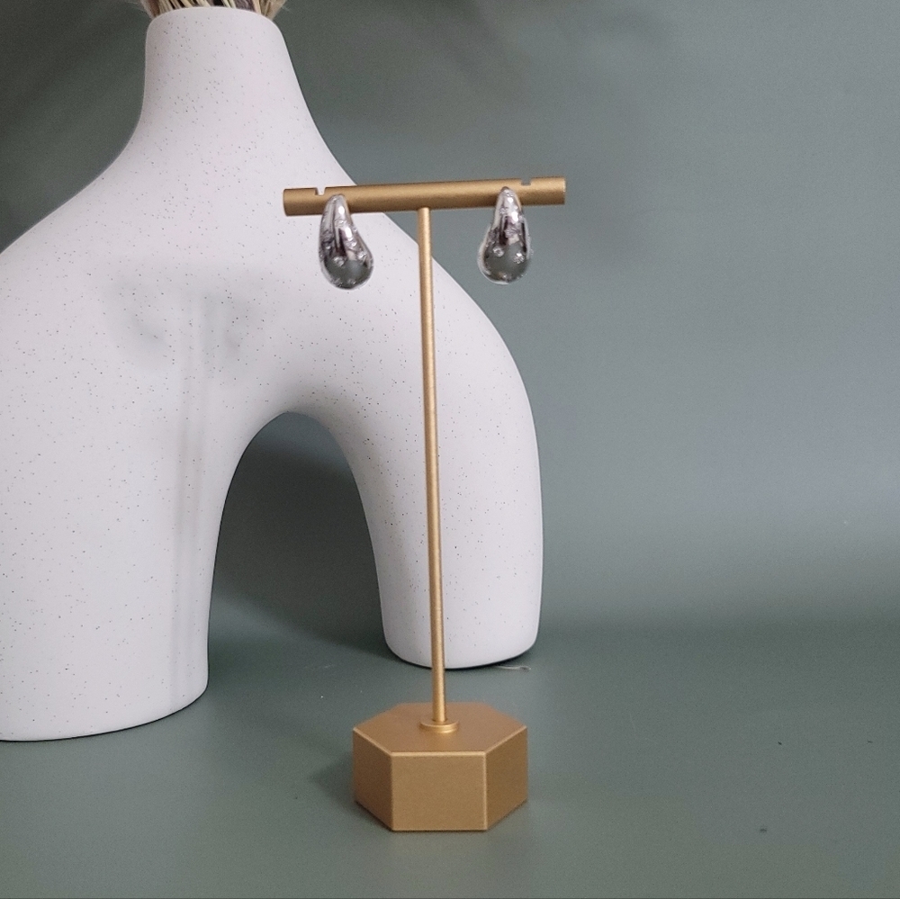 Stainless steel silver tone small star tear drop earrings